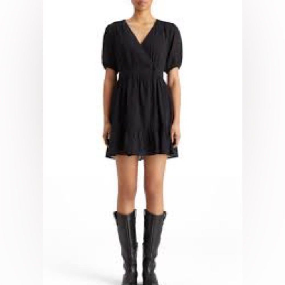 & Other Stories Black Mini Dress with Puff Sleeves